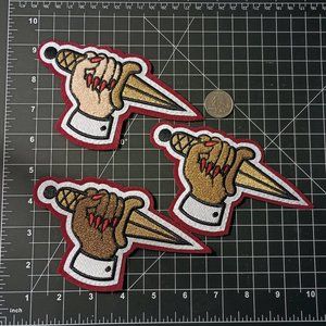 Set of 3 Feminist embroidered chenille patches stabby hands girl gang fluffy